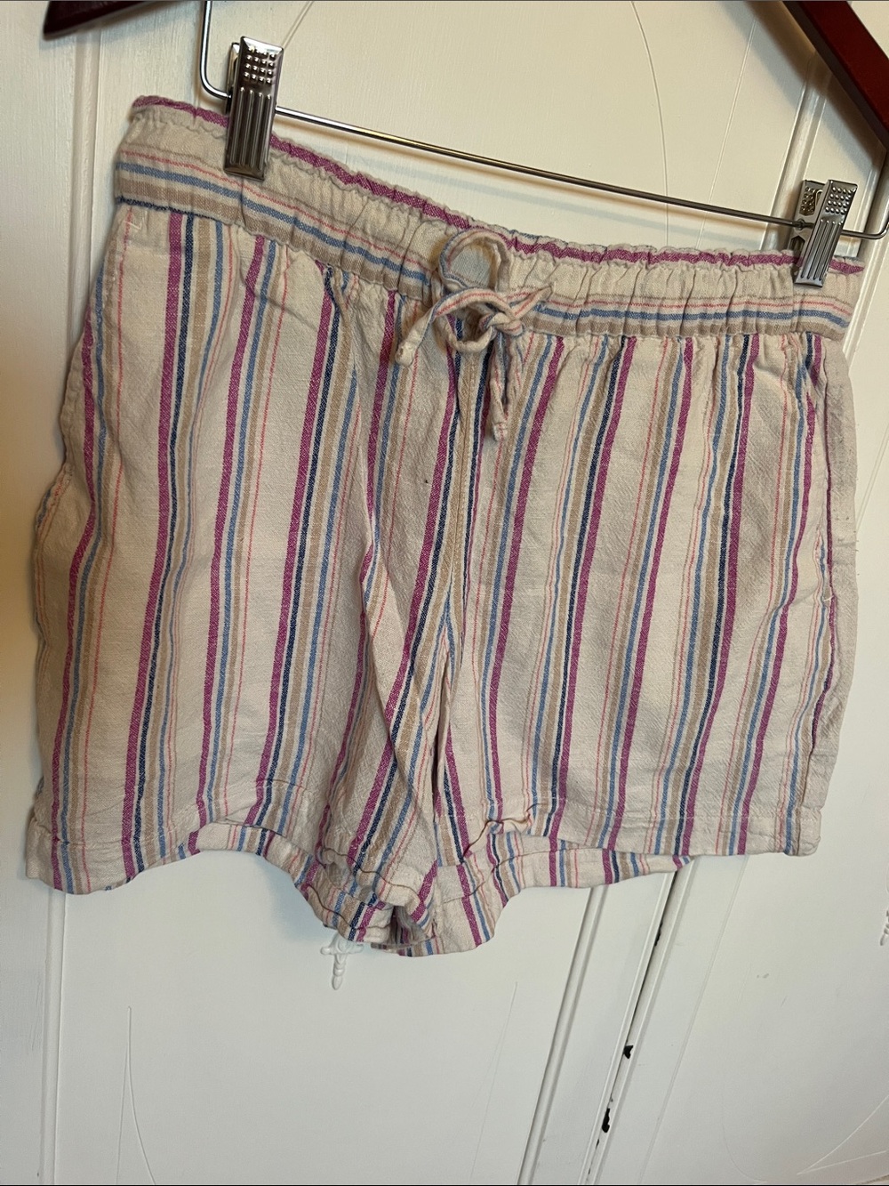 2/$7 GAP Cream Striped Drawstring Women’s linen Shorts - Pink & Blue